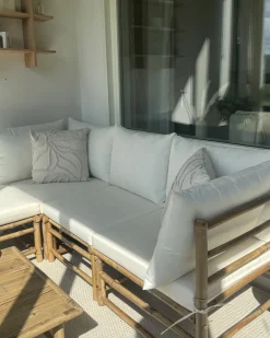 Set di divani angolari da giardino 4 posti CERRETO Lato Sinistro Bambù Bianco sporco