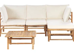 Set di divani angolari da giardino 4 posti CERRETO Lato Sinistro Bambù Bianco sporco