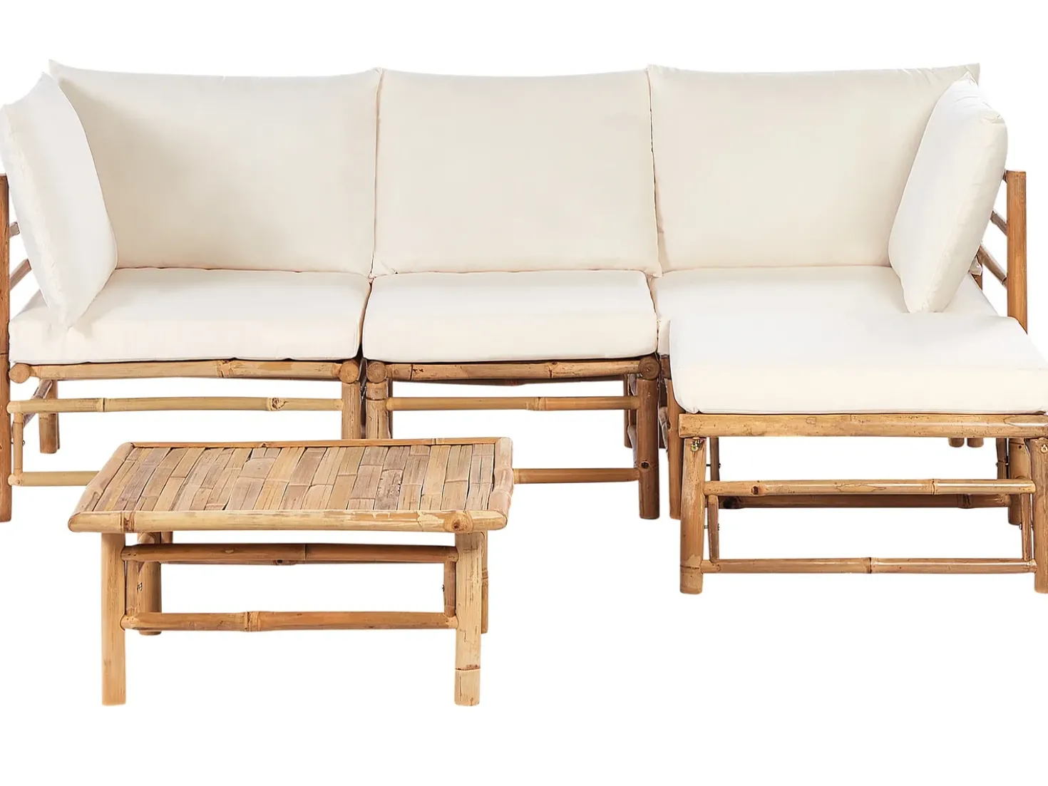 Set di divani angolari da giardino 4 posti CERRETO Lato Sinistro Bambù Bianco sporco