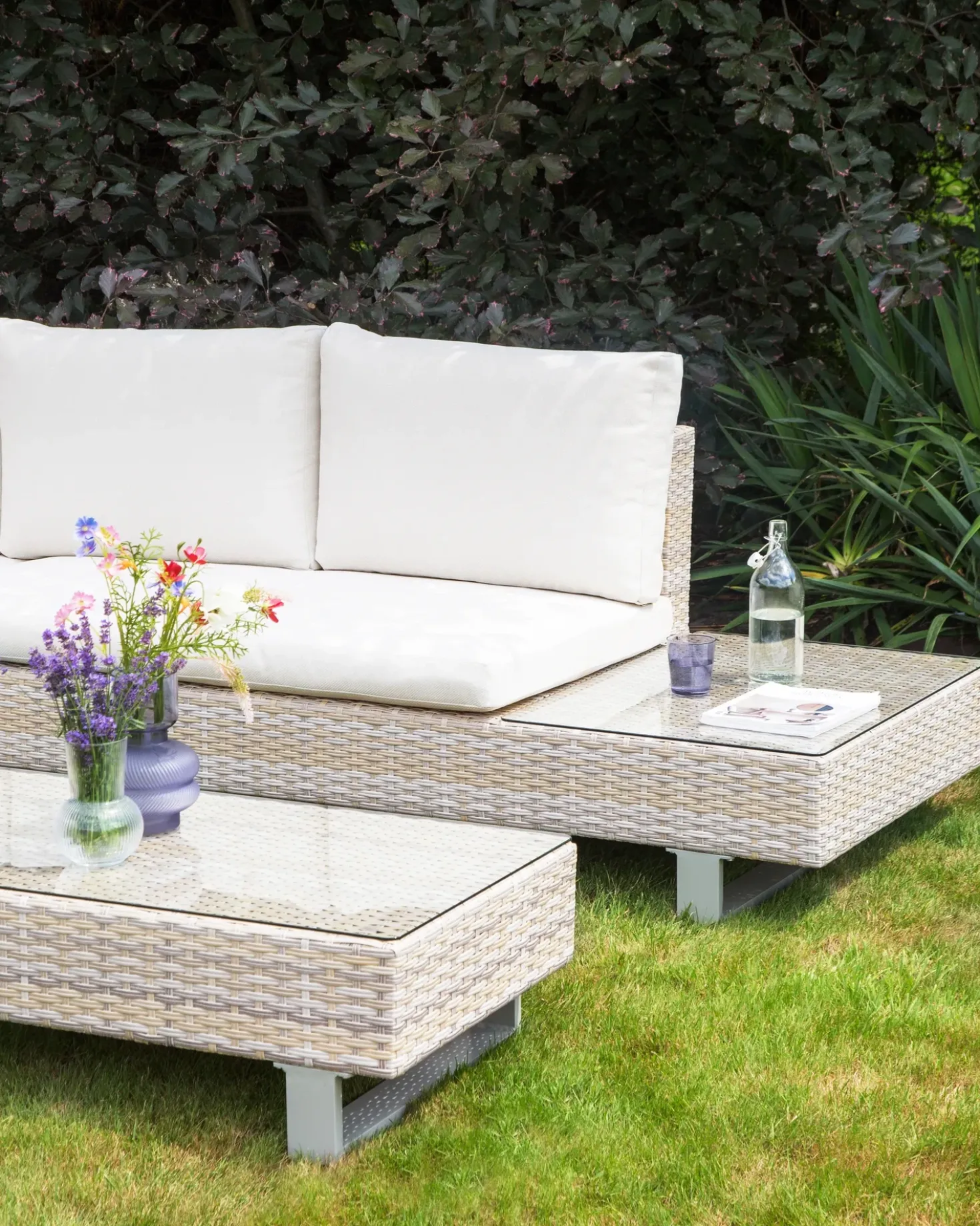 Set di divani angolari da giardino 5 posti LANCIANO Lato destro Rattan sintetico (PE) Bianco sporco