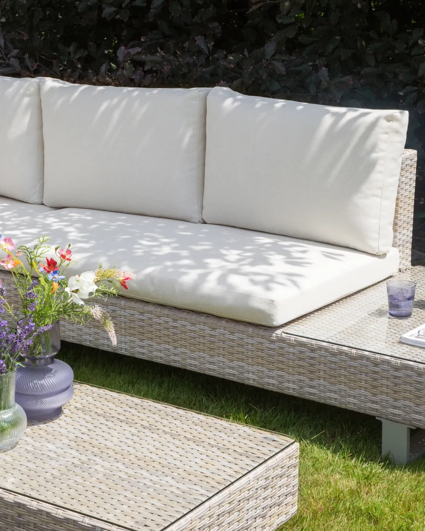 Set di divani angolari da giardino 5 posti LANCIANO Lato destro Rattan sintetico (PE) Bianco sporco