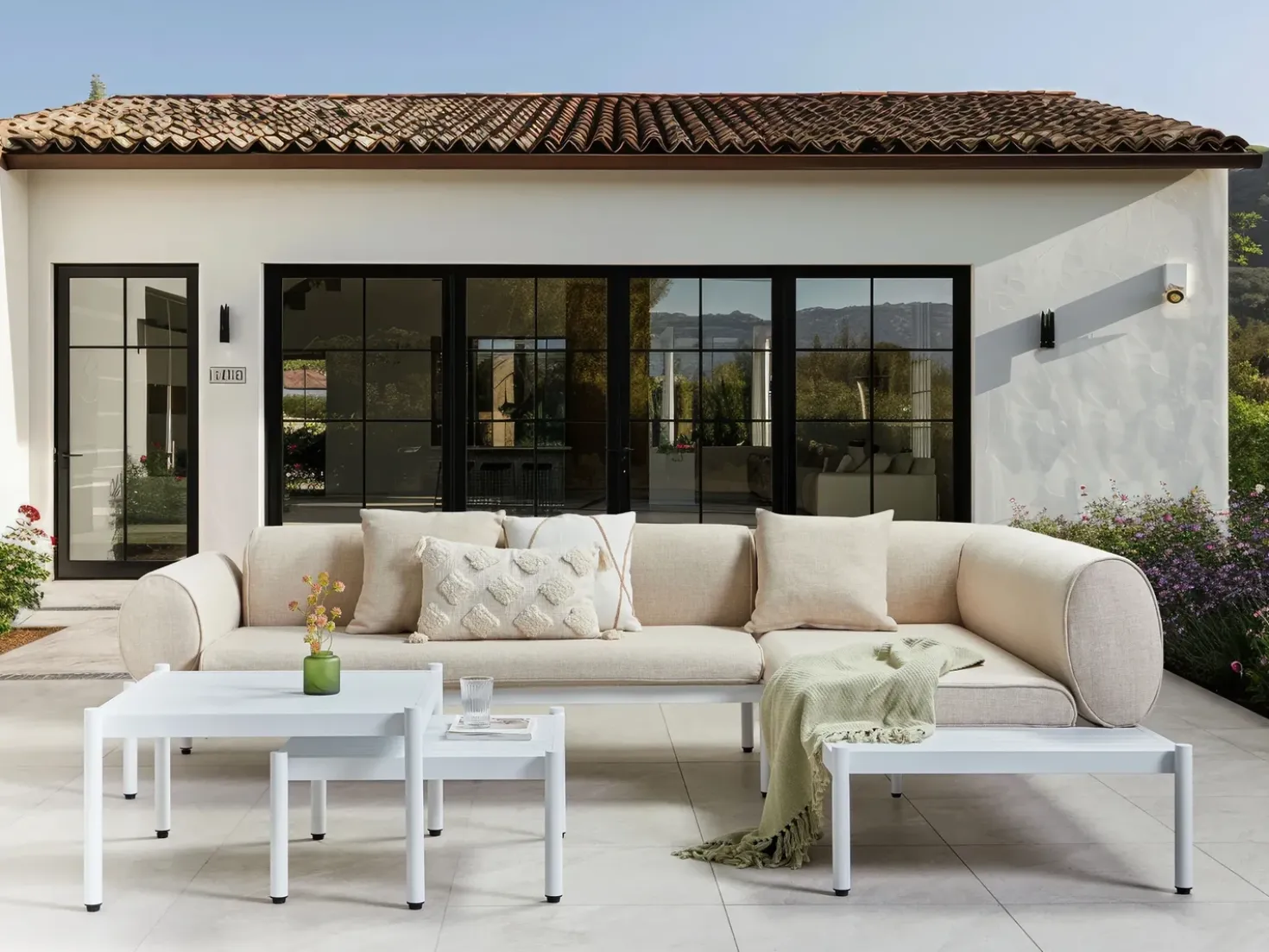 Set di divani angolari da giardino 5 posti RASIGLIA Lato Sinistro Metallo Beige