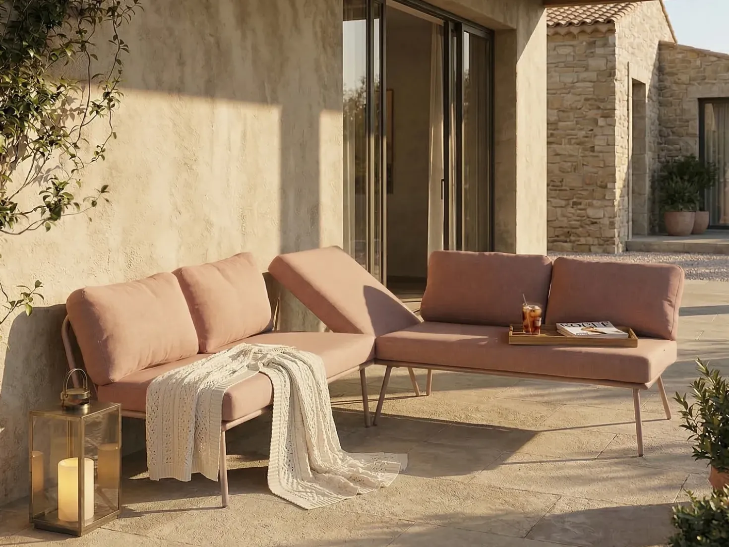 Set di divani angolari da giardino 4 posti CACCAMO Marrone