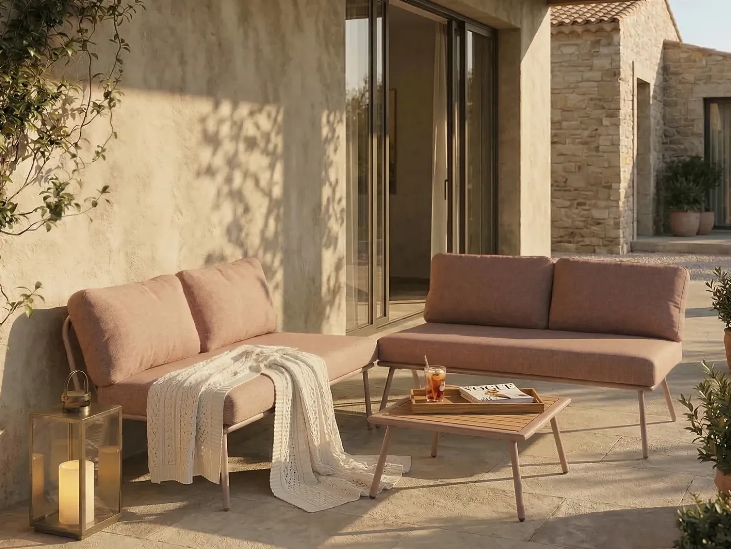 Set di divani angolari da giardino 4 posti CACCAMO Marrone
