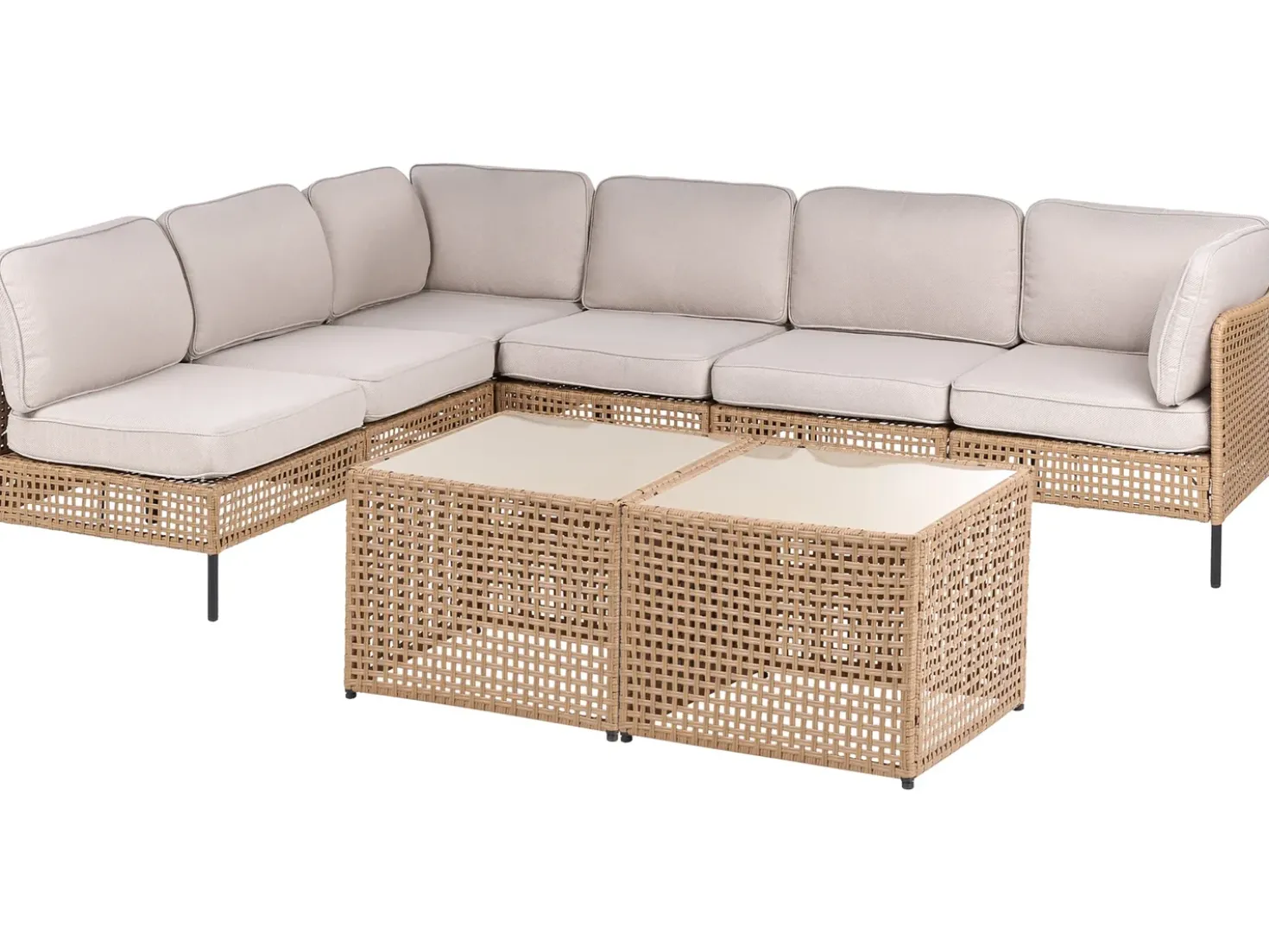 Set di divani angolari da giardino 6 posti OMEGANA Modulare Rattan sintetico (PE) Beige chiaro
