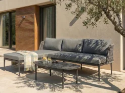Set di divani angolari da giardino 3 posti LEFFE Lato destro Metallo Grigio