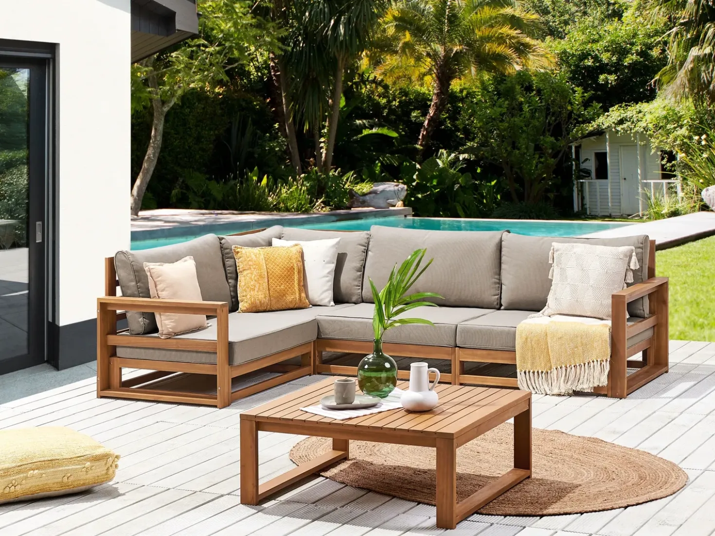 Set di divani angolari da giardino 4 posti TIMOR Lato destro Modulare Legno di acacia certificato Marrone chiaro