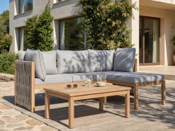 Set di divani angolari da giardino 3 posti ARABBA Lato Sinistro Legno di acacia certificato Grigio