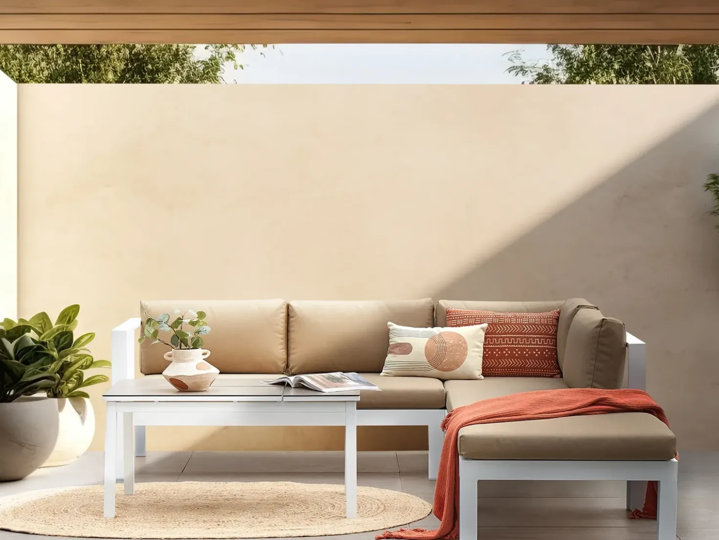 Set di divani angolari da giardino 5 posti MESSINA Lato Sinistro Metallo Beige sabbia