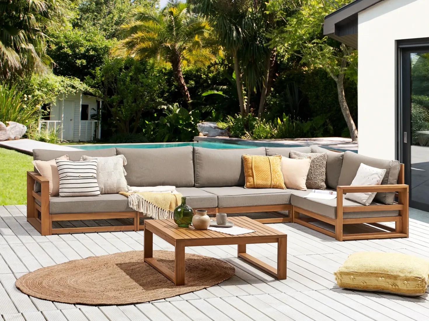 Set di divani angolari da giardino 5 posti TIMOR Modulare Legno di acacia certificato Marrone chiaro