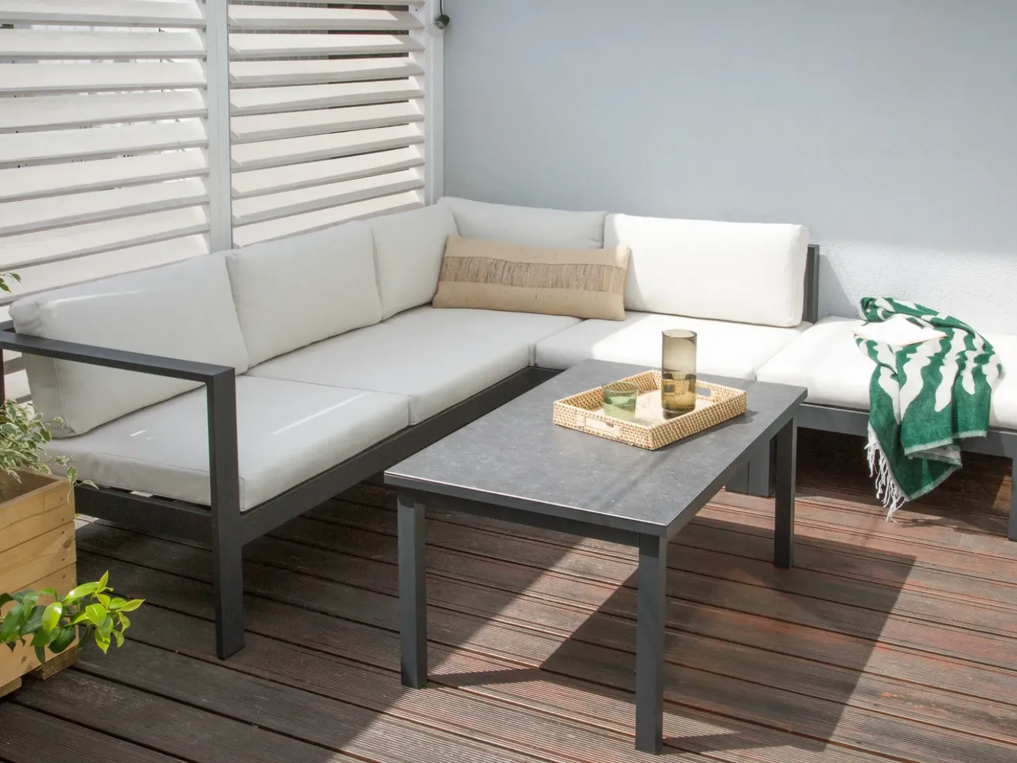 Set di divani angolari da giardino 5 posti MESSINA Lato Sinistro Metallo Bianco sporco