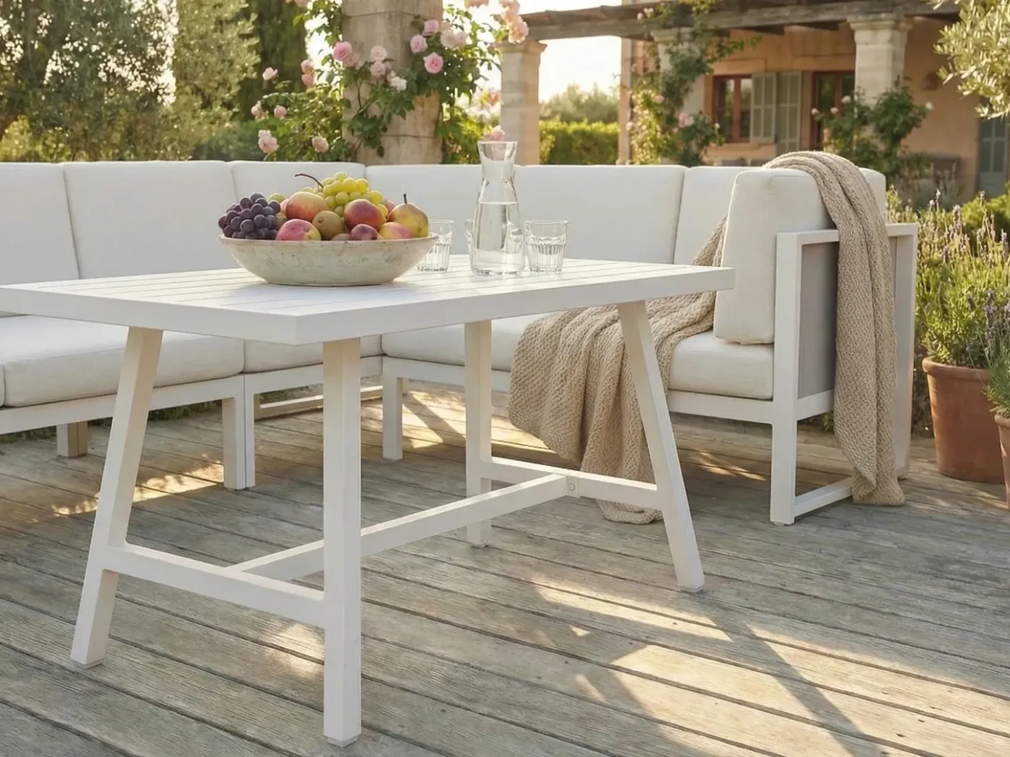 Set di divani angolari da giardino 6 posti CASTELLA/FRATTE Lato Sinistro Metallo Bianco sporco