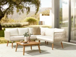Set di divani angolari da giardino 5 posti ALCAMO Lato Sinistro Legno d'acacia Beige chiaro