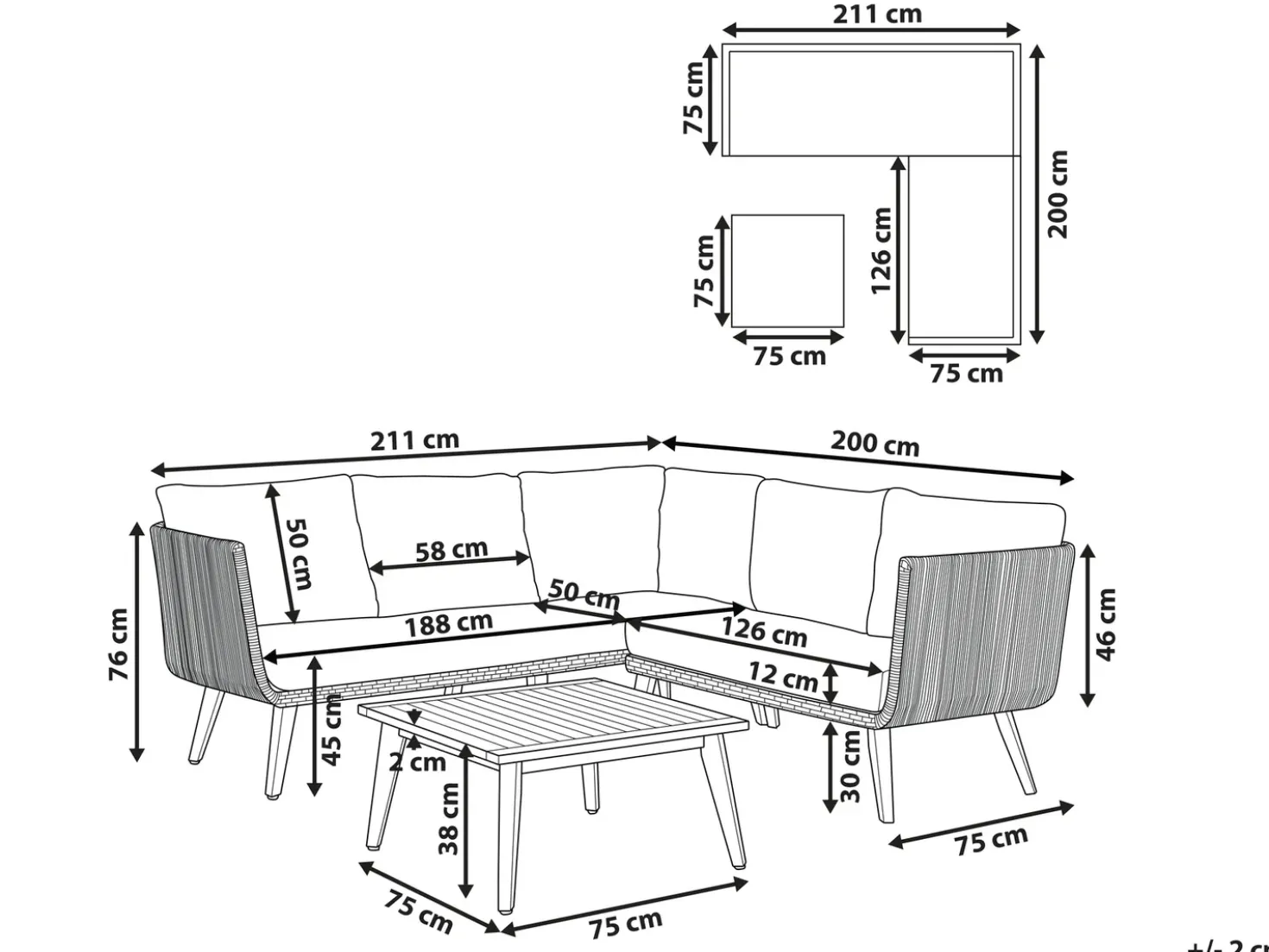 Set di divani angolari da giardino 5 posti ALCAMO Lato Sinistro Legno d'acacia Beige chiaro