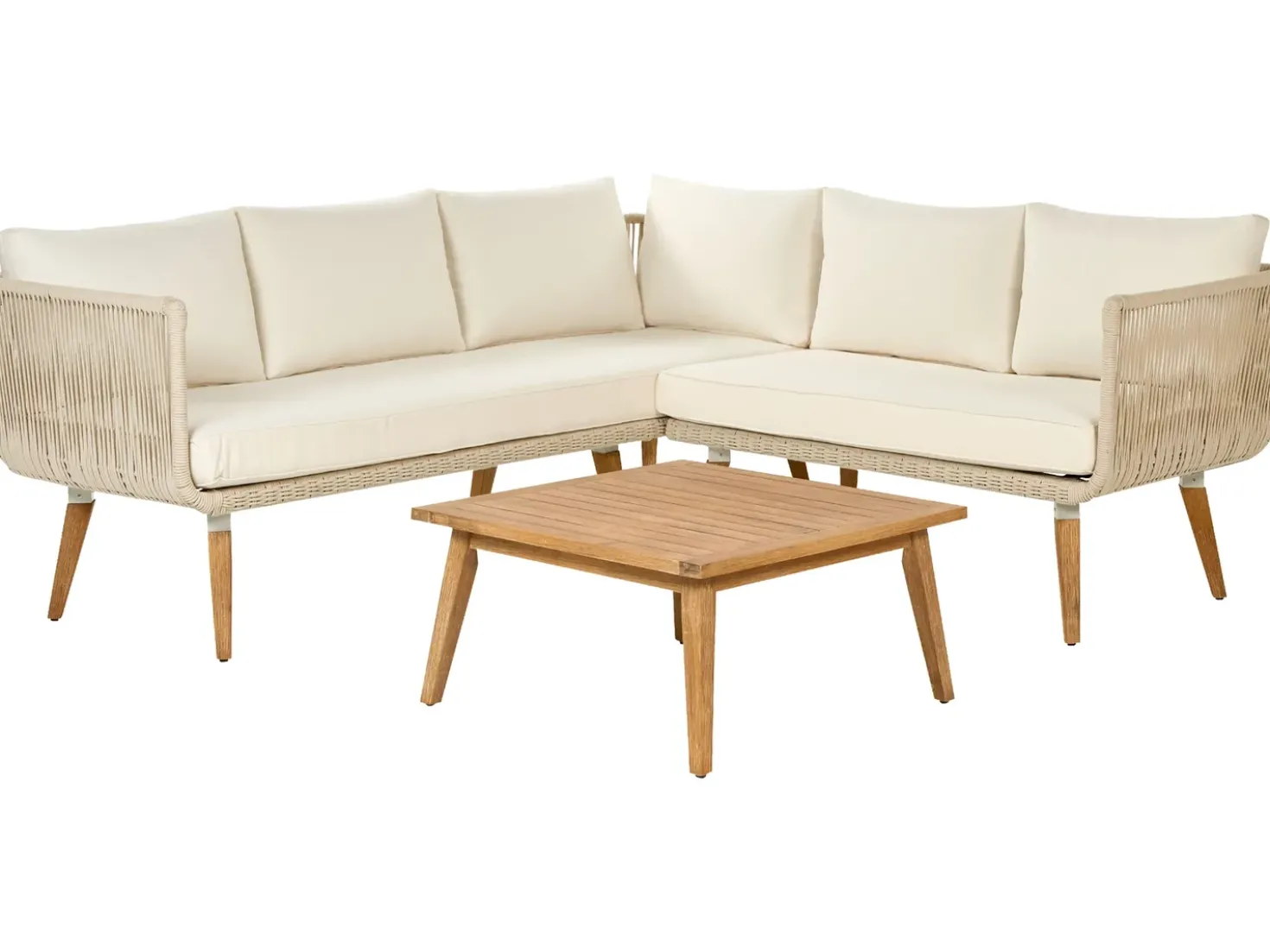 Set di divani angolari da giardino 5 posti ALCAMO Lato Sinistro Legno d'acacia Beige chiaro