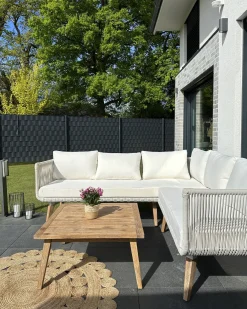 Set di divani angolari da giardino 5 posti ALCAMO Lato Sinistro Legno d'acacia Beige chiaro