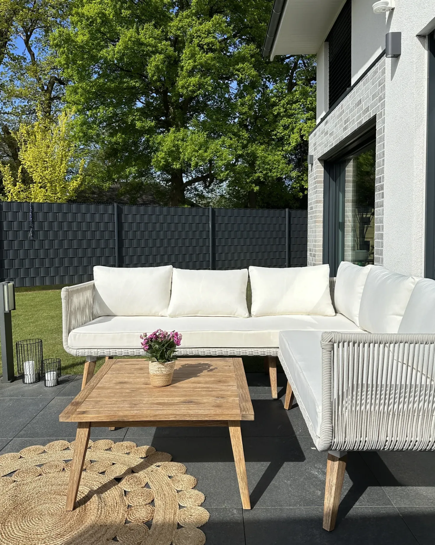 Set di divani angolari da giardino 5 posti ALCAMO Lato Sinistro Legno d'acacia Beige chiaro