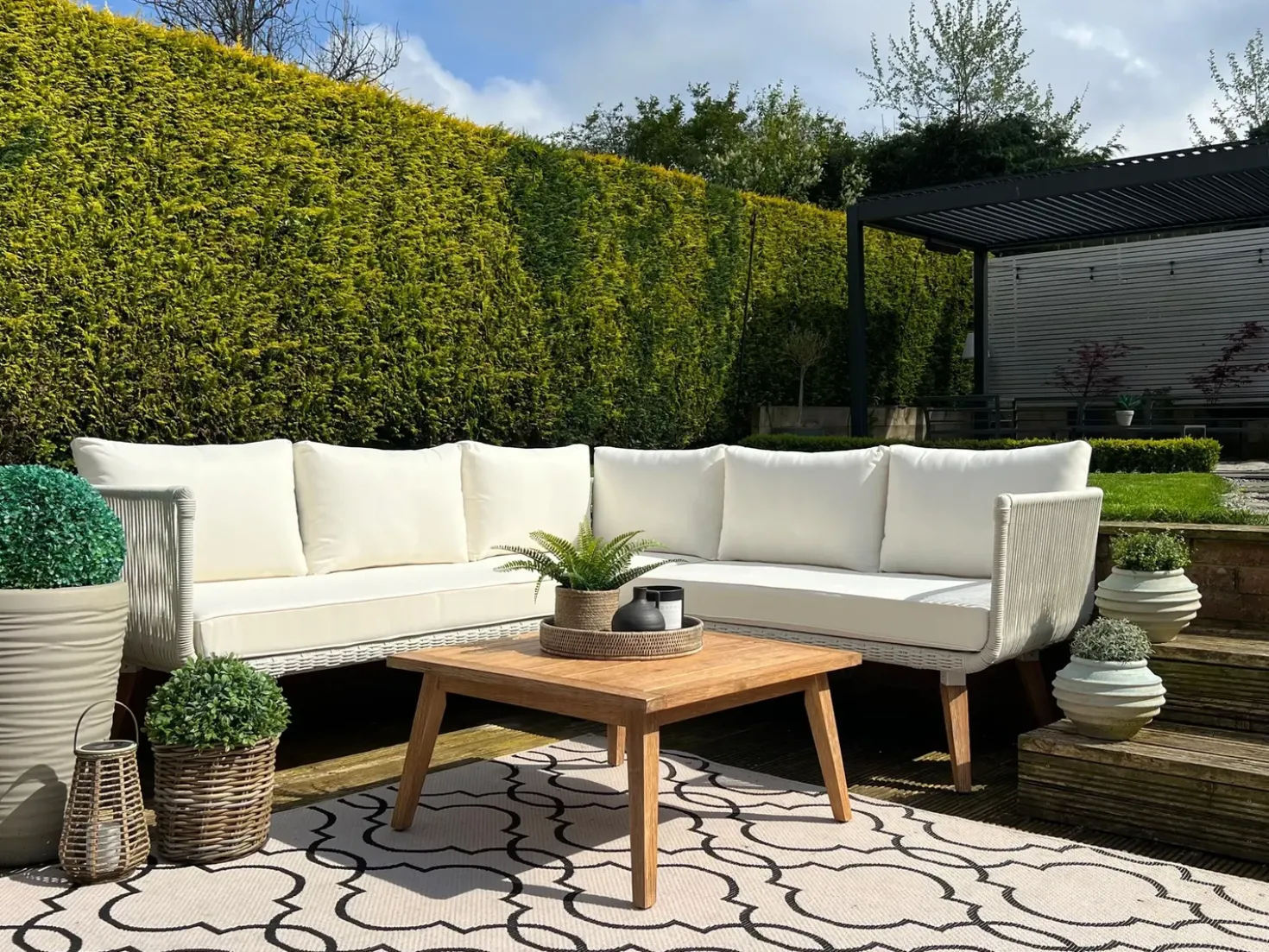 Set di divani angolari da giardino 5 posti ALCAMO Lato Sinistro Legno d'acacia Beige chiaro