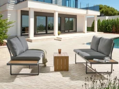 Set di divani angolari da giardino 4 posti PIENZA Lato Sinistro Marrone chiaro/Grigio