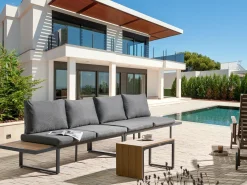 Set di divani angolari da giardino 4 posti PIENZA Lato Sinistro Marrone chiaro/Grigio