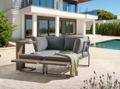 Set di divani angolari da giardino 4 posti PIENZA Lato Sinistro Marrone chiaro/Grigio