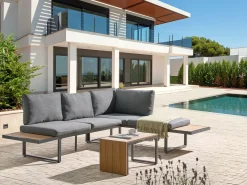 Set di divani angolari da giardino 4 posti PIENZA Lato Sinistro Marrone chiaro/Grigio