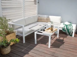 Set di divani angolari da giardino 5 posti MESSINA Lato Sinistro Metallo Bianco sporco