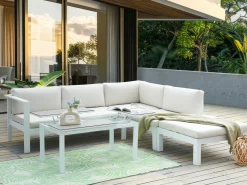 Set di divani angolari da giardino 5 posti MESSINA Lato Sinistro Metallo Bianco sporco