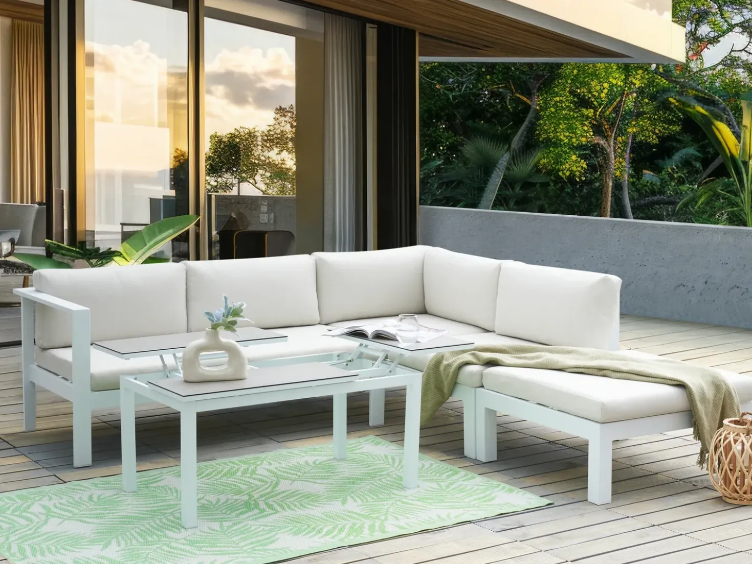 Set di divani angolari da giardino 5 posti MESSINA Lato Sinistro Metallo Bianco sporco