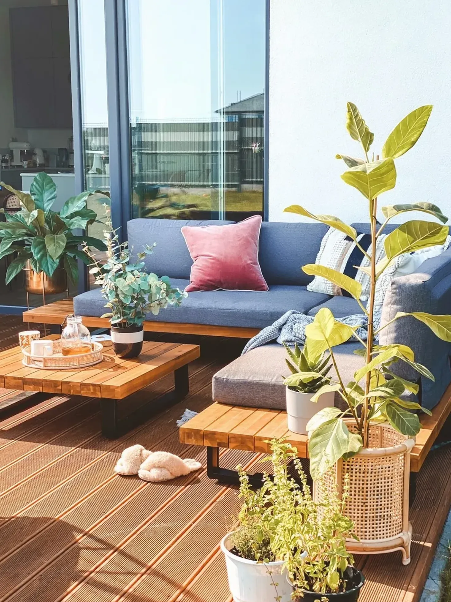 Set di divani angolari da giardino 5 posti MYKONOS Lato destro Legno di acacia certificato Grigio scuro
