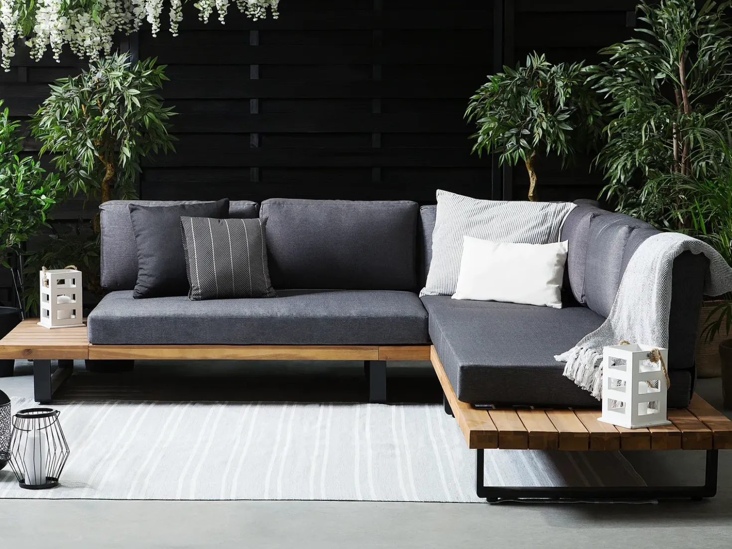 Set di divani angolari da giardino 5 posti MYKONOS Lato destro Legno di acacia certificato Grigio scuro