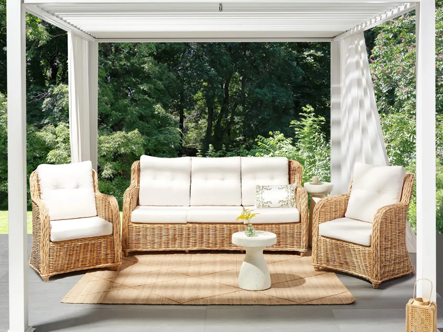 Set di divani da giardino 5 posti ALESSANO Rattan Naturale