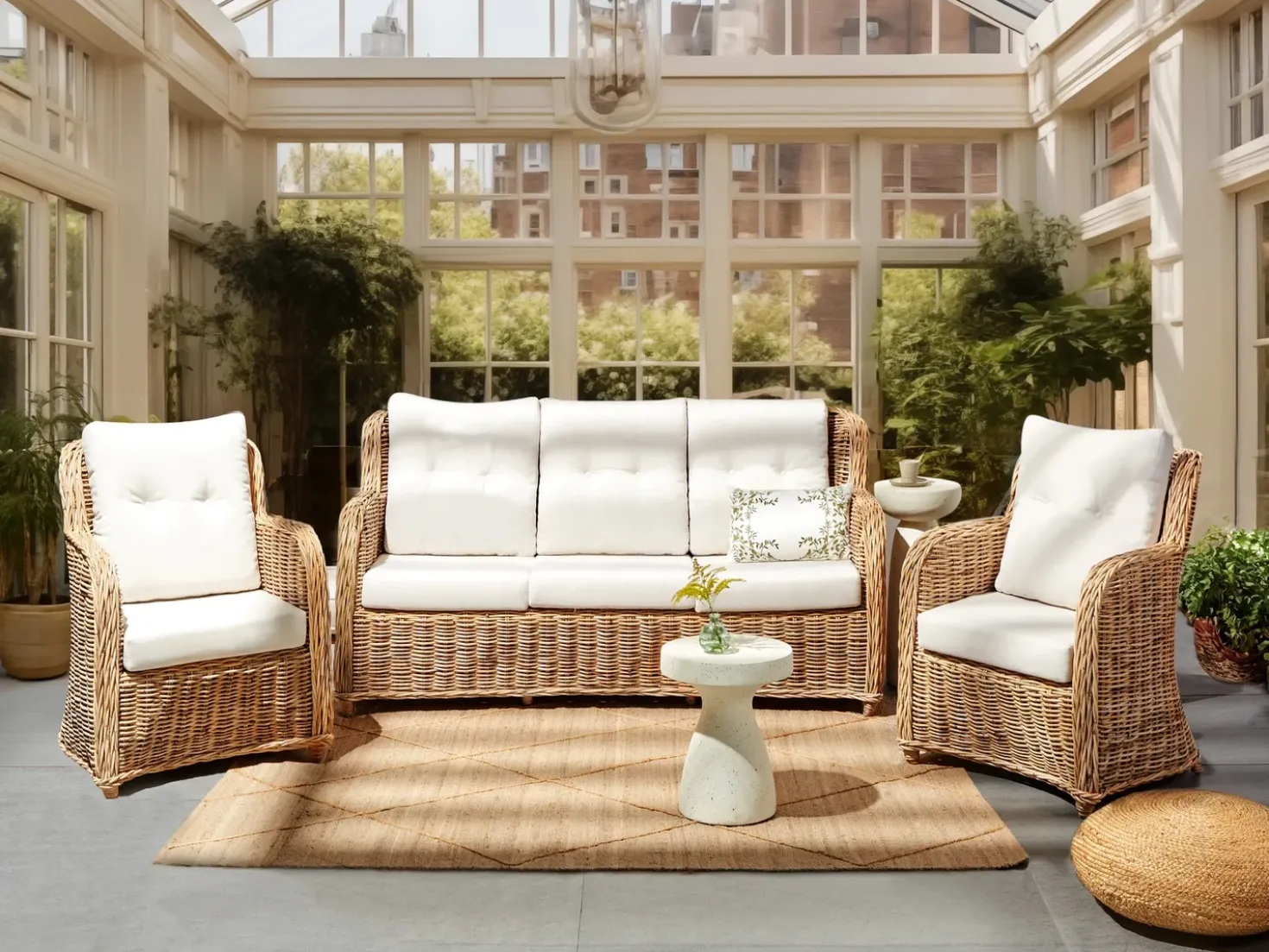 Set di divani da giardino 5 posti ALESSANO Rattan Naturale