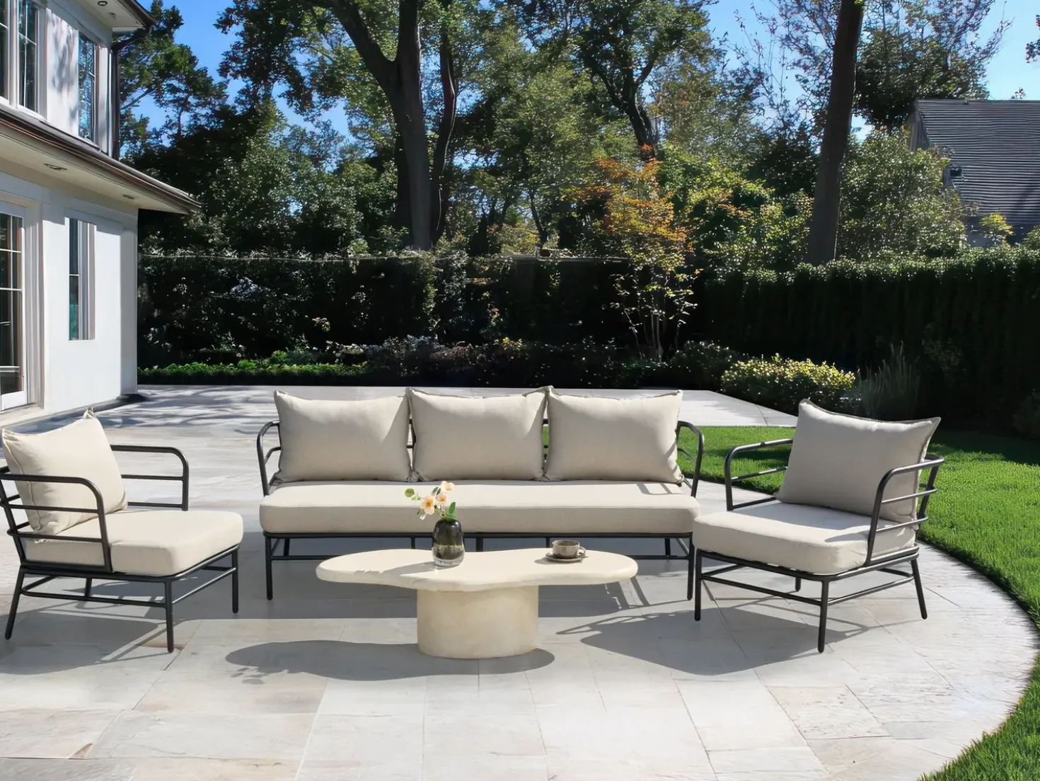 Set di divani da giardino 5 posti PONZONE Metallo Beige chiaro