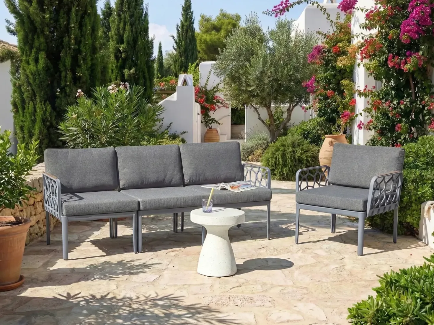 Set di divani da giardino 4 posti ERICHE Grigio scuro