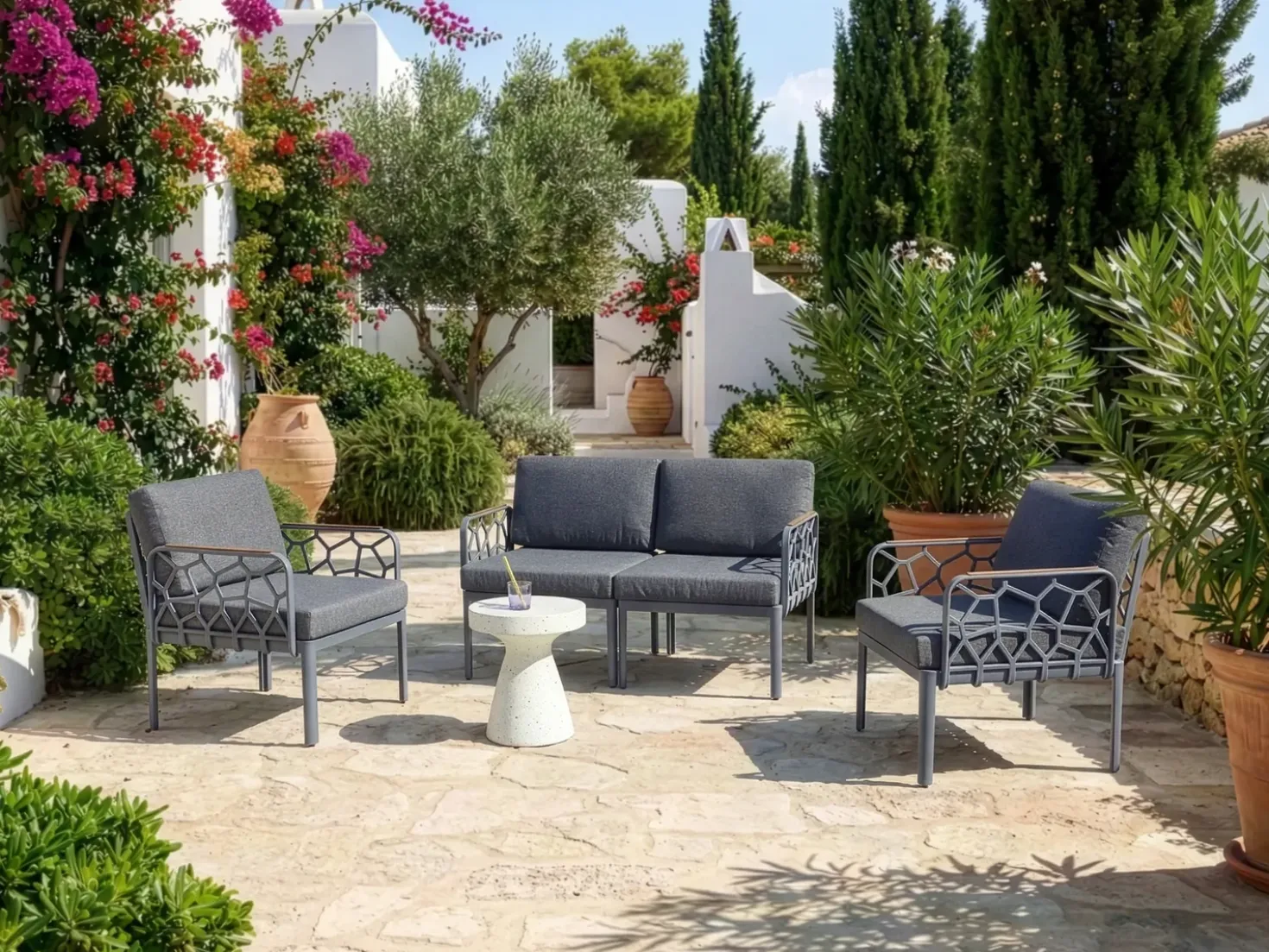 Set di divani da giardino 4 posti ERICHE Grigio scuro