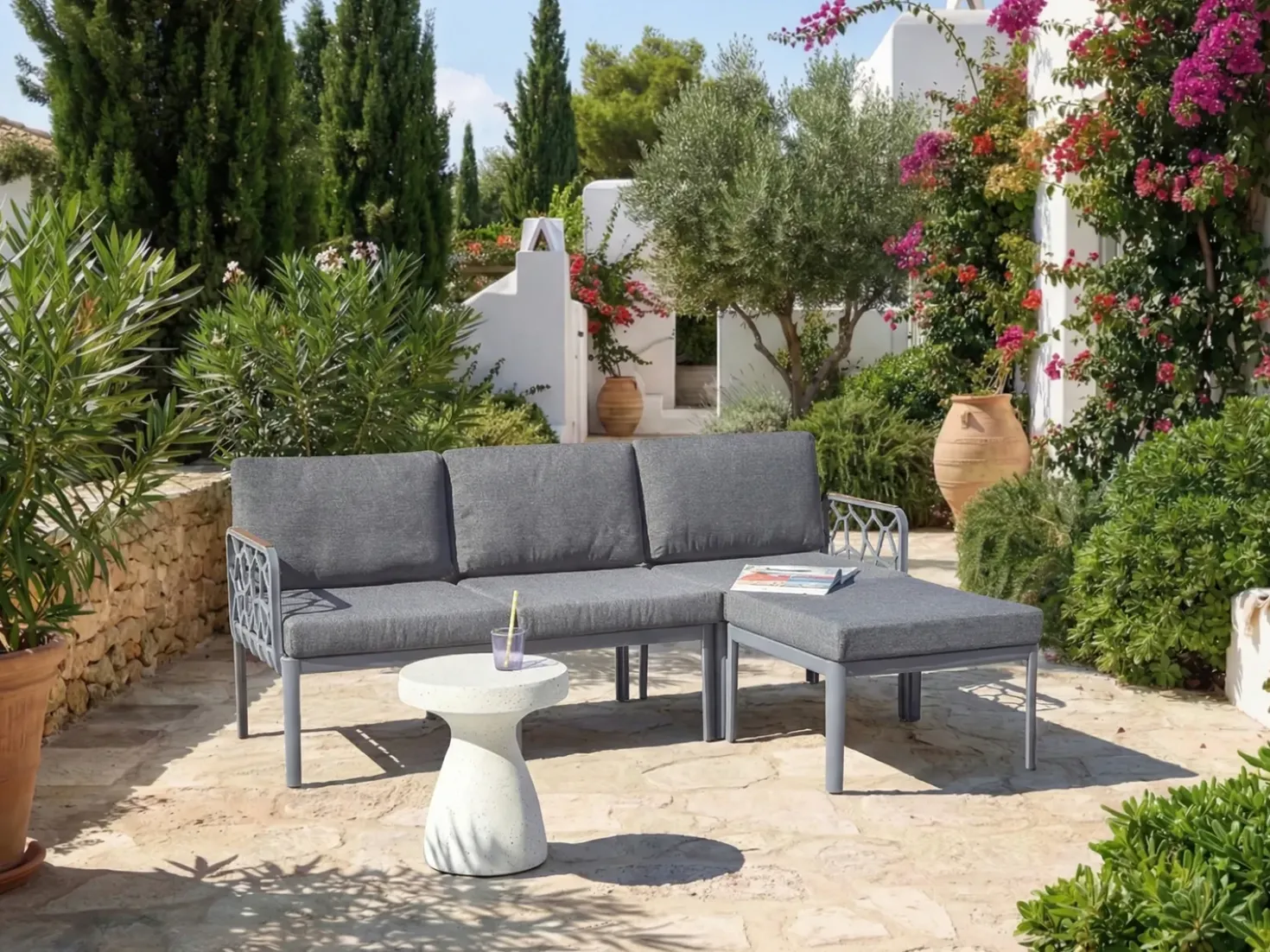 Set di divani da giardino 4 posti ERICHE Grigio scuro