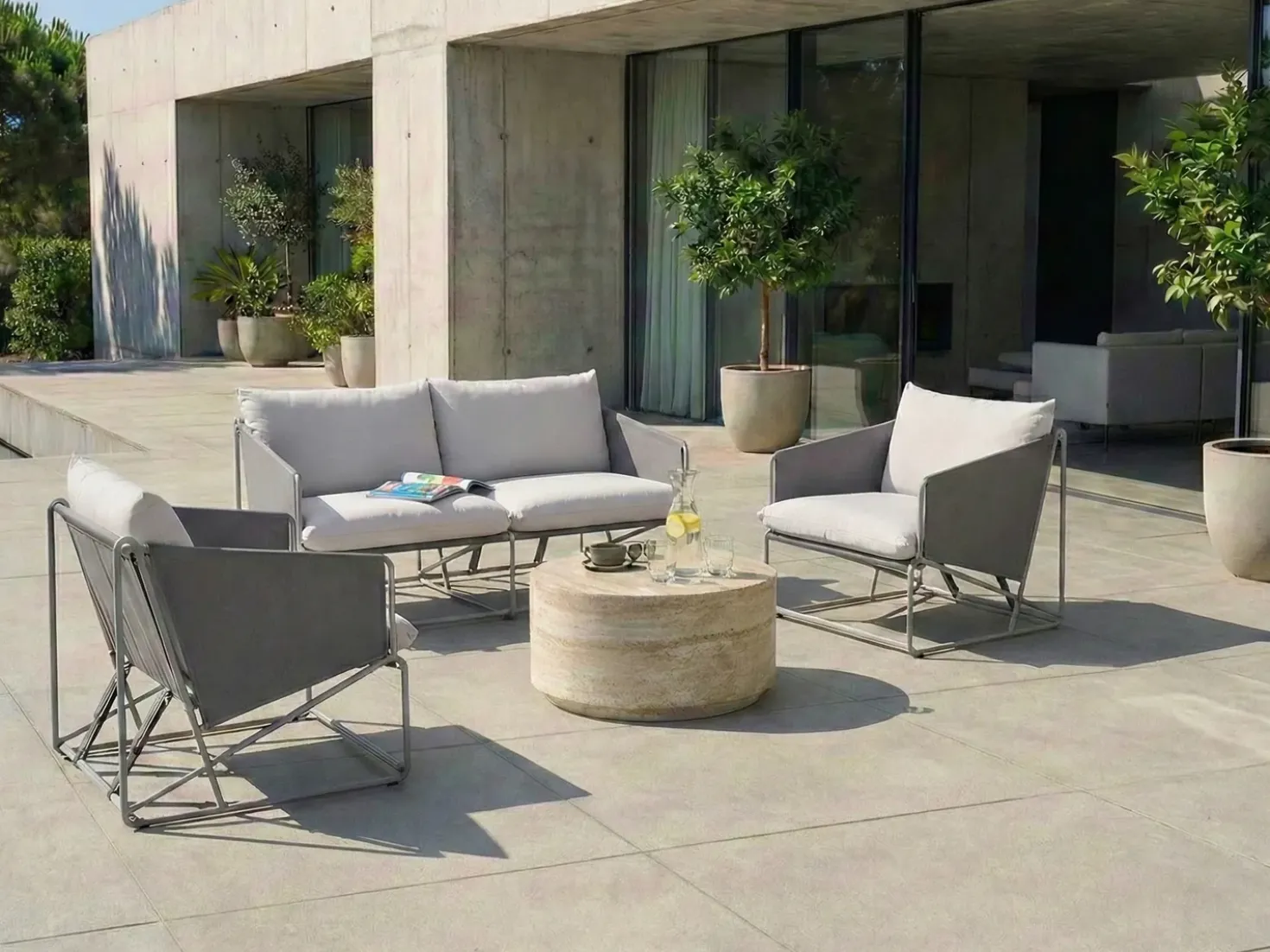 Set di divani da giardino 4 posti PONTE Metallo Grigio