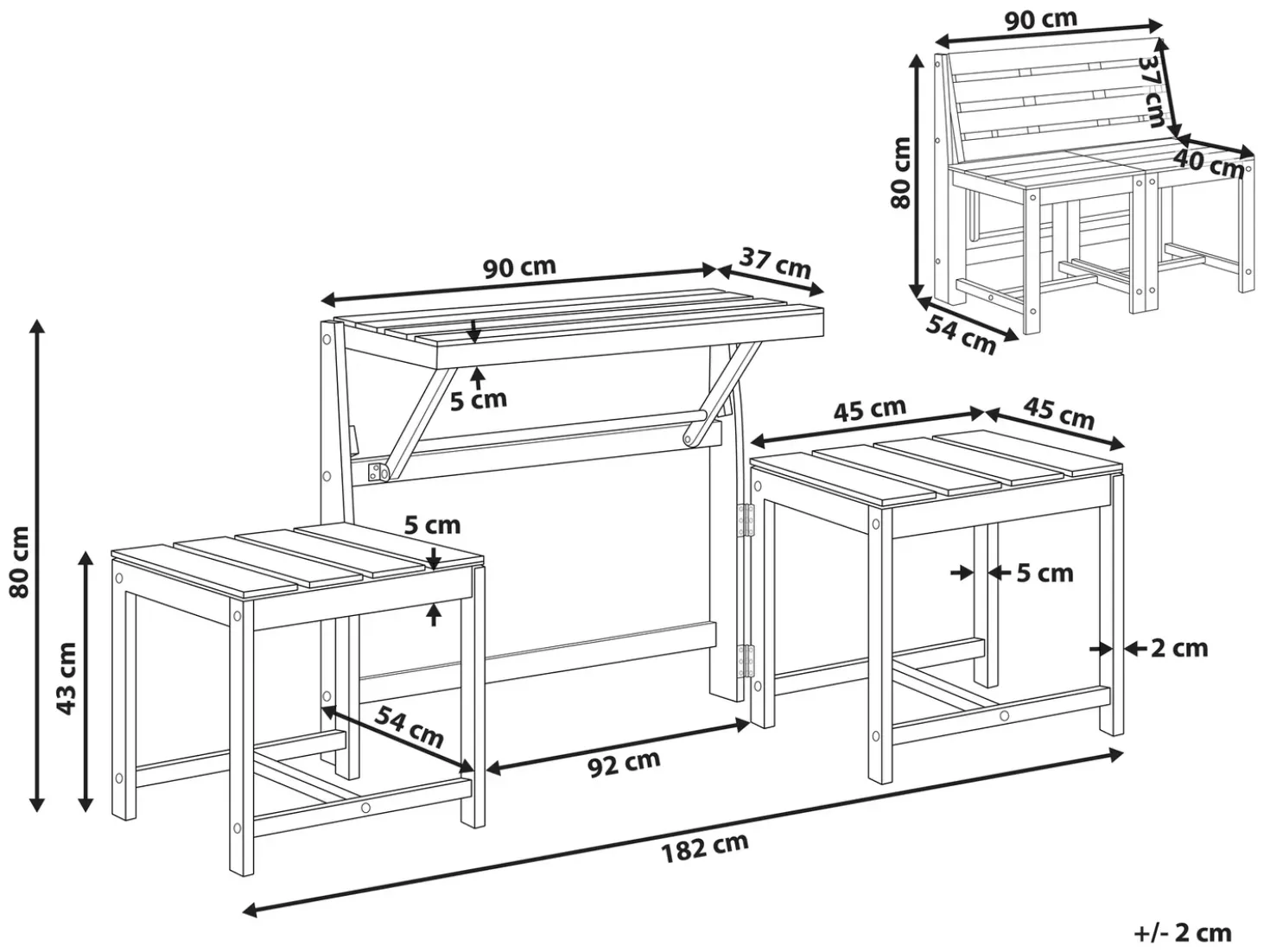 Set di panche da giardino bistrot convertibili TUENNO Legno d'acacia Marrone