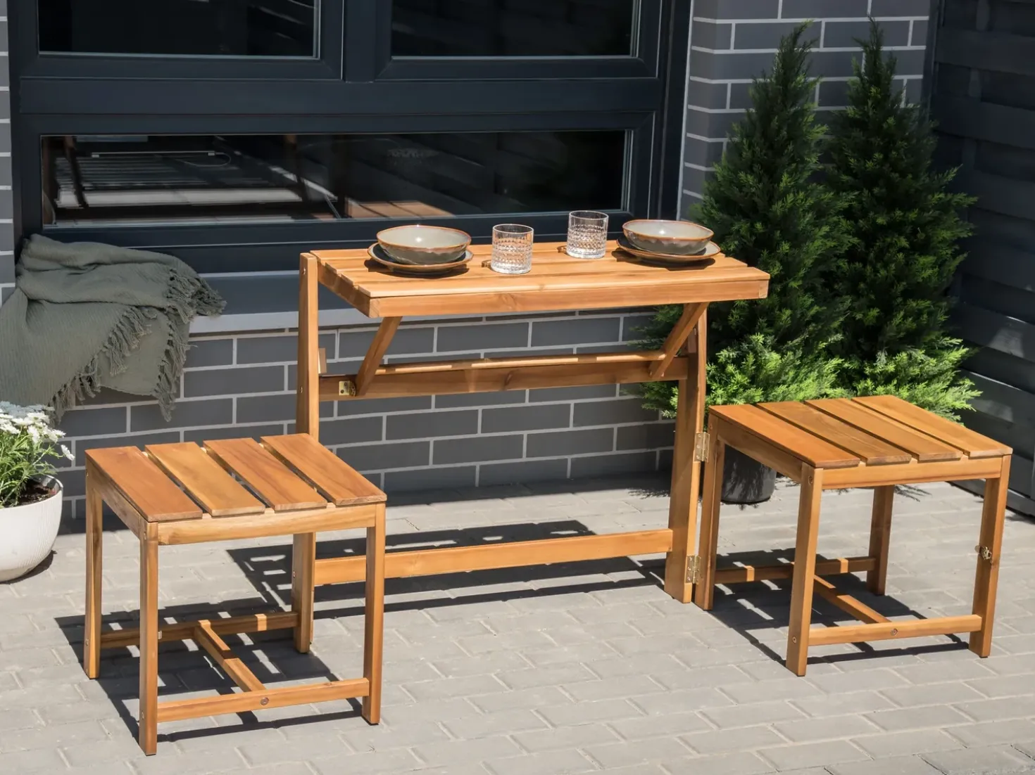 Set di panche da giardino bistrot convertibili TUENNO Legno d'acacia Marrone