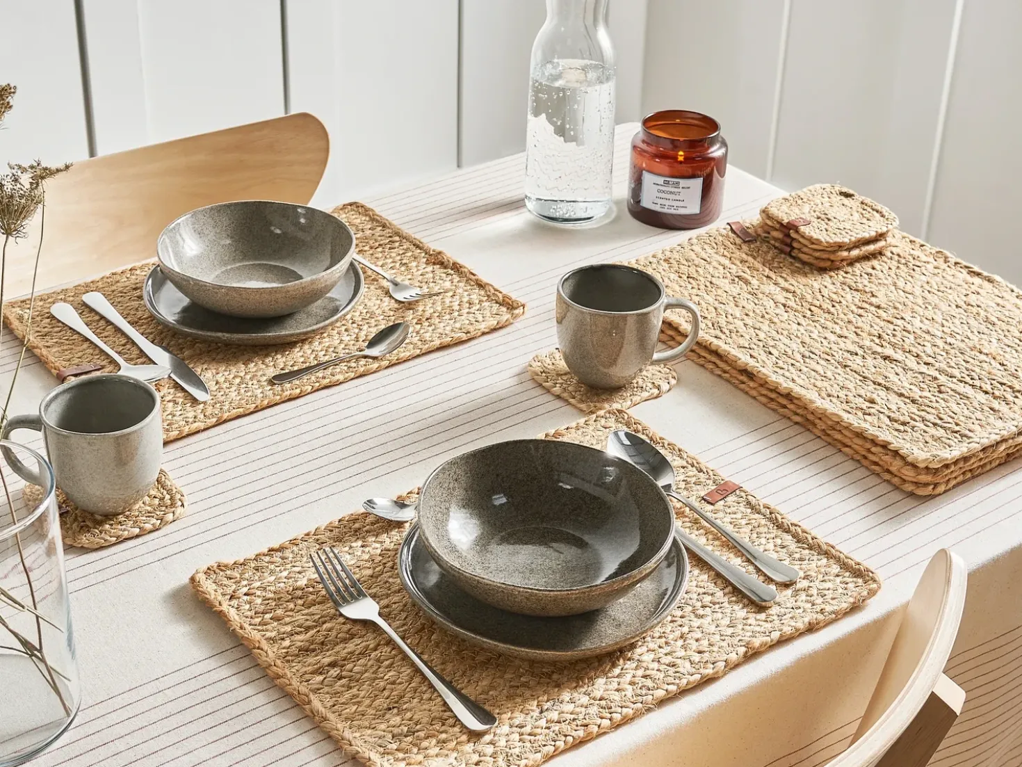 Set di tovagliette e sottobicchieri QUANDONG Iuta Naturale