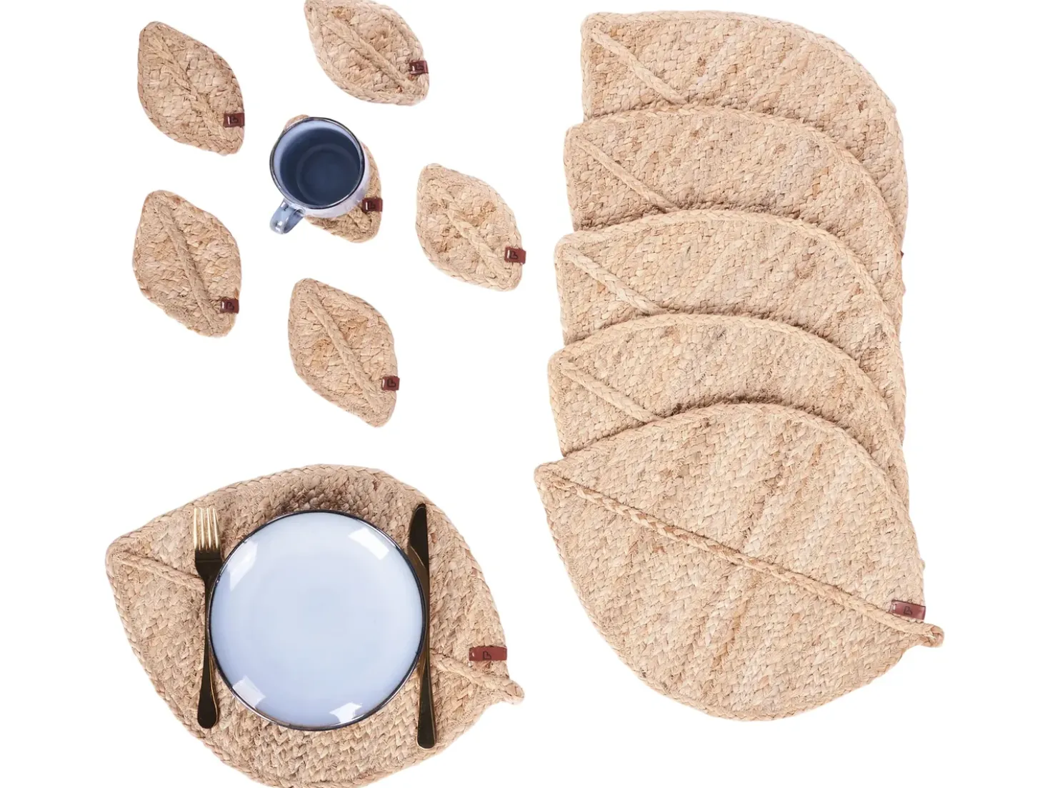 Set di tovagliette e sottobicchieri PEPPERLEAF Iuta Naturale