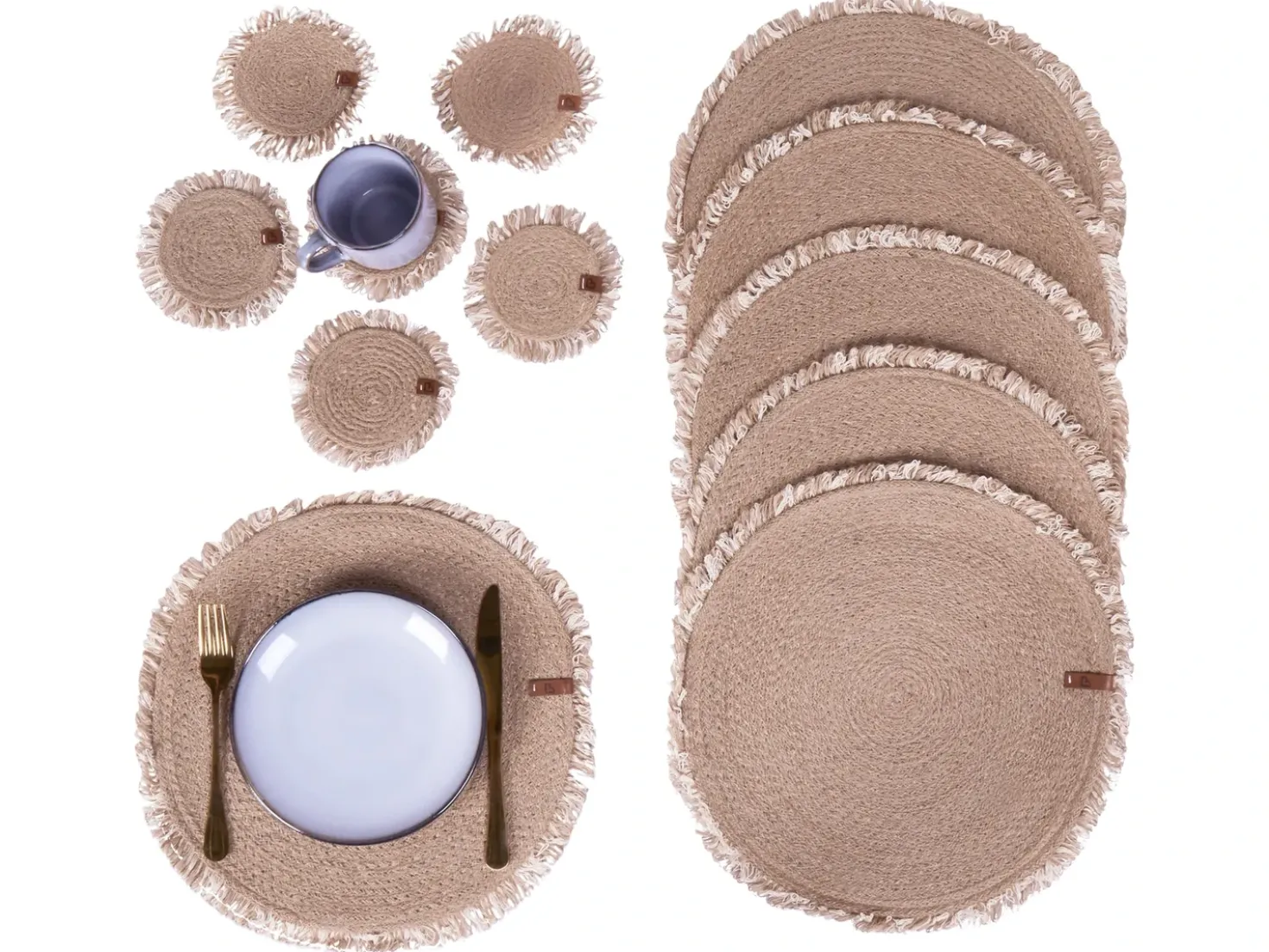 Set di tovagliette e sottobicchieri RIBBERY Iuta Naturale