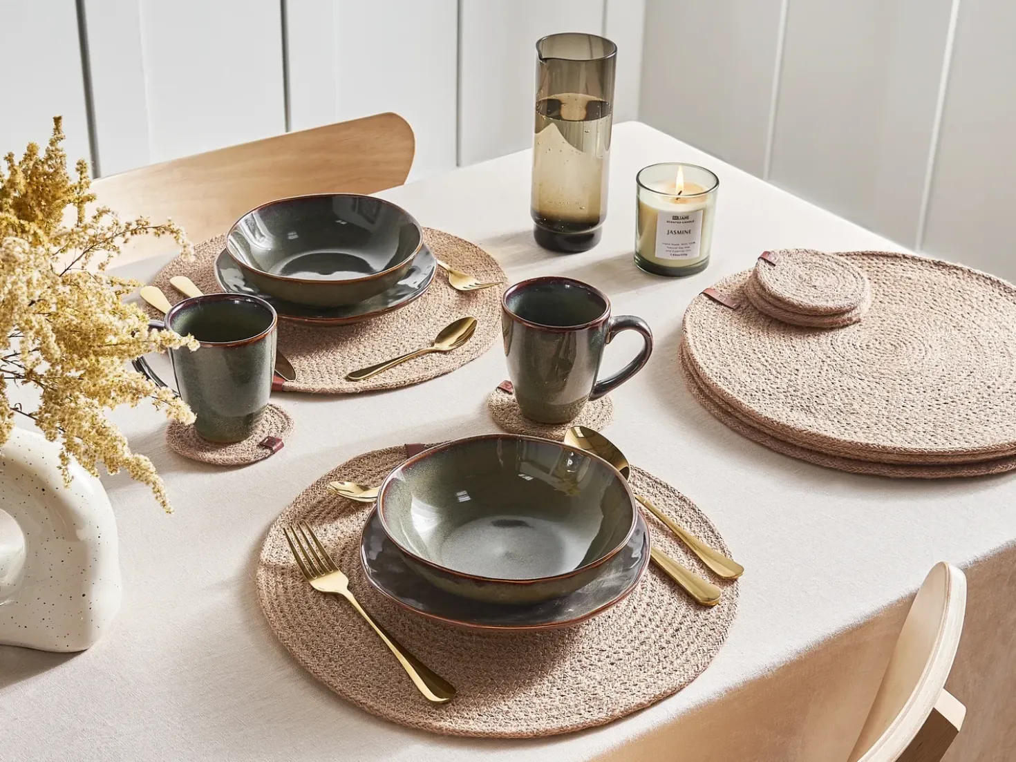 Set di tovagliette e sottobicchieri BUSHMINT Iuta Naturale