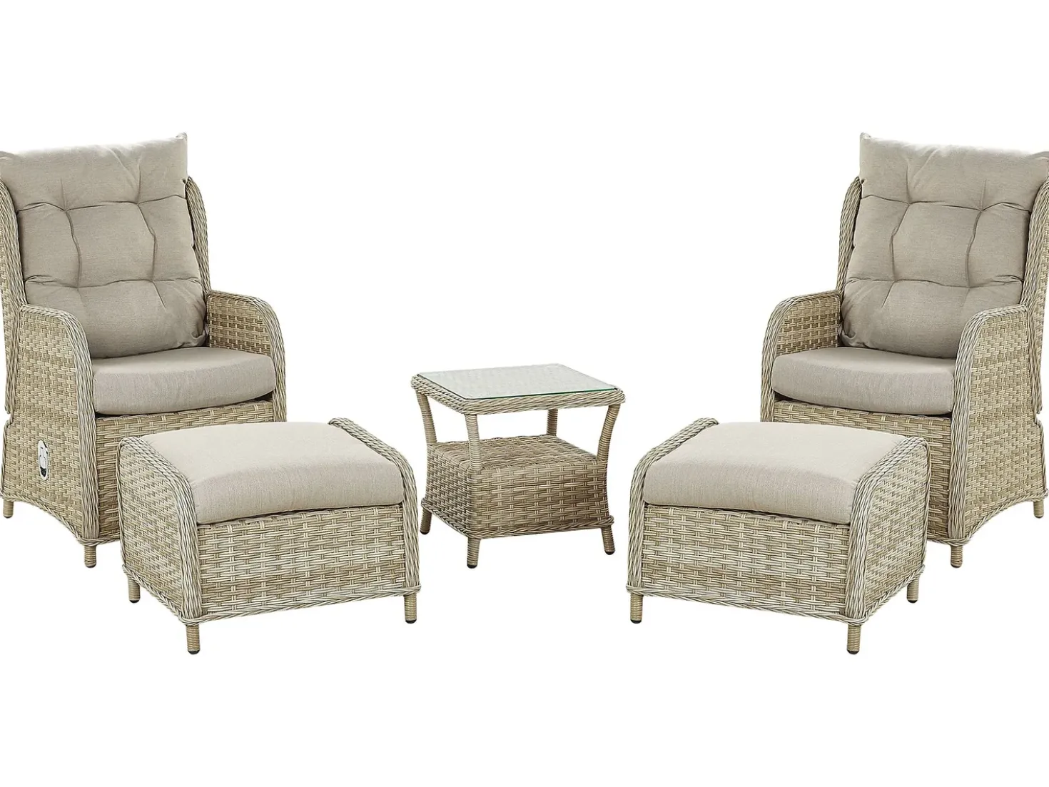 Set salotto da giardino con tavolo e pouf 2 posti PONZA Rattan sintetico (PE) Beige
