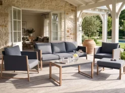 Set salotto da giardino con tavolo e pouf 5 posti NOLA Metallo Grigio