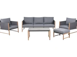 Set salotto da giardino con tavolo e pouf 5 posti NOLA Metallo Grigio