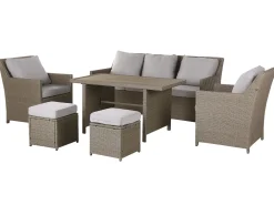 Set salotto da giardino con tavolo e pouf 5 posti FONTI con cuscini Rattan sintetico (PE) Tortora