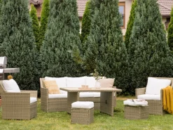 Set salotto da giardino con tavolo e pouf 5 posti FONTI con cuscini Rattan sintetico (PE) Marrone