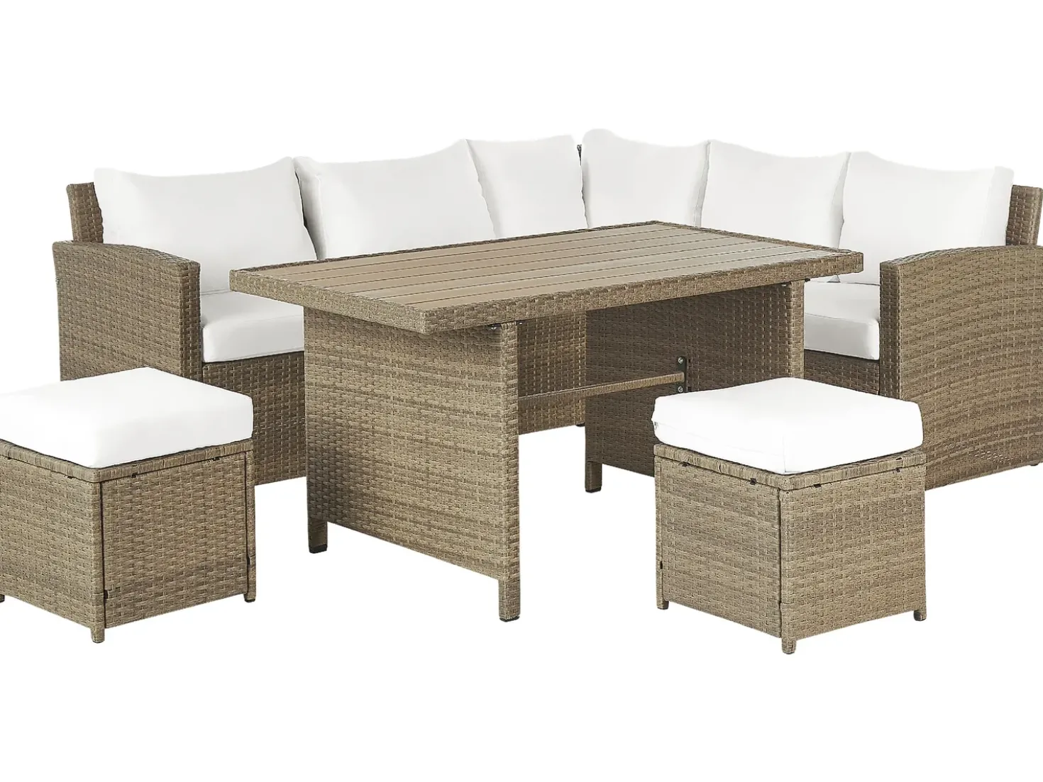 Set salotto da giardino con tavolo e pouf 5 posti BARDI con cuscini Rattan sintetico (PE) Marrone